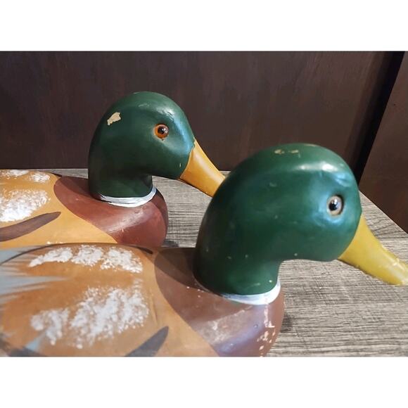 Vintage Carved & Painted Wood Drake Duck Mallard Decoy Glass  2 Vintage Folk Art Painted Carved Wooden Decoy Glass Eyes Drake Mallard Duck 14\